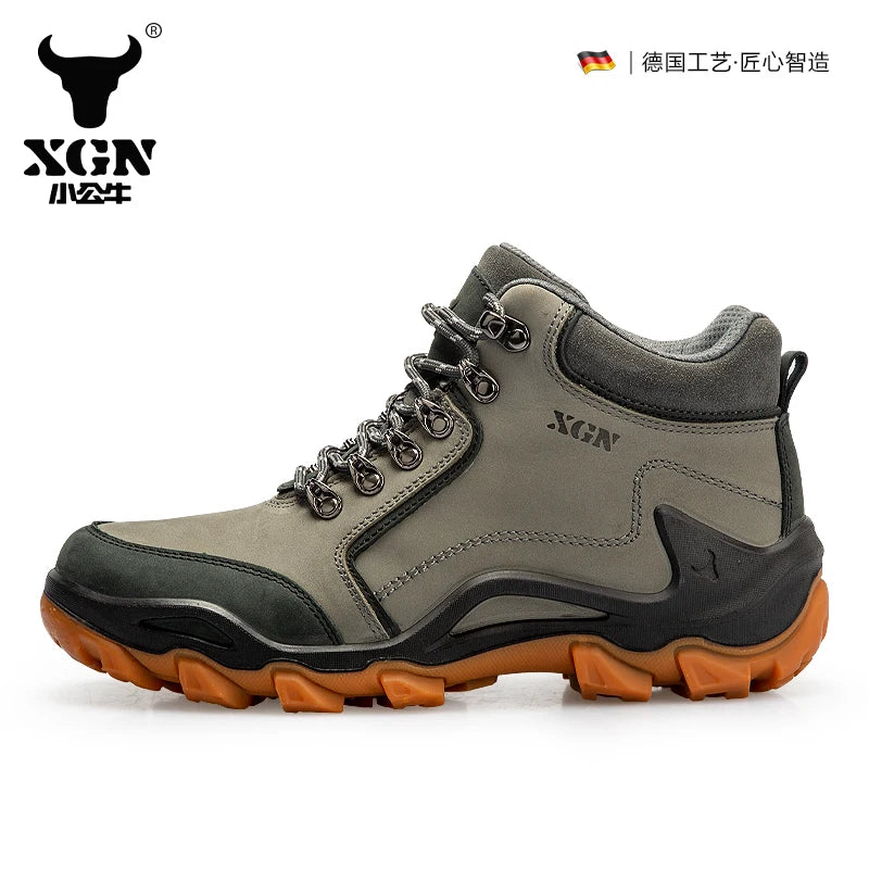 XGN Cowhide Outdoor Hiking shoes Men's waterproof hunting Boots Tactical Desert Combat travel Boots Ankle trekking Sneakers