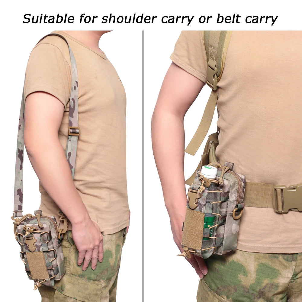 Molle Tactical Pouch Phone Holder Water Bottle Carrier for Camping Hiking Hunting Belt Waist Pouch with Shoulder Strap