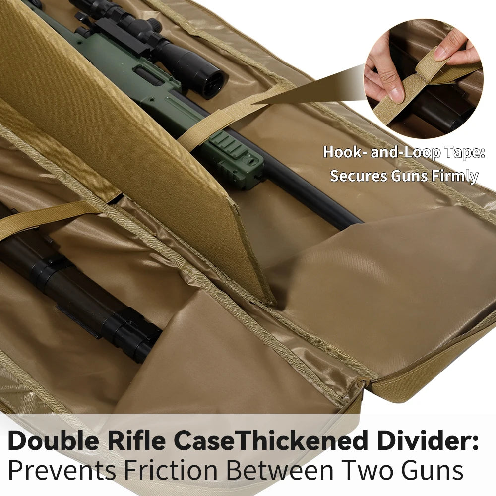 Double Rifle Case with Removable Thickened Storage Divider Gun Bag Shooting Carry Shoulder Bags for Hunting Long Soft Backpack