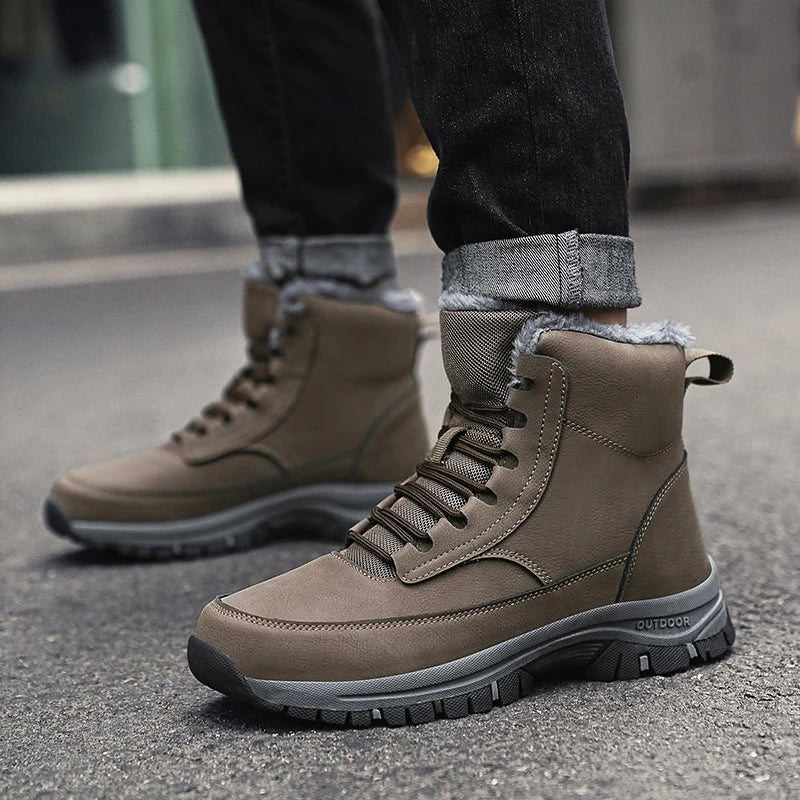 Brand Men Winter Snow Boots Waterproof PU Leather Sneakers High Quality Men's Boots Outdoor Male Ankle Boots Work Shoes Big Size