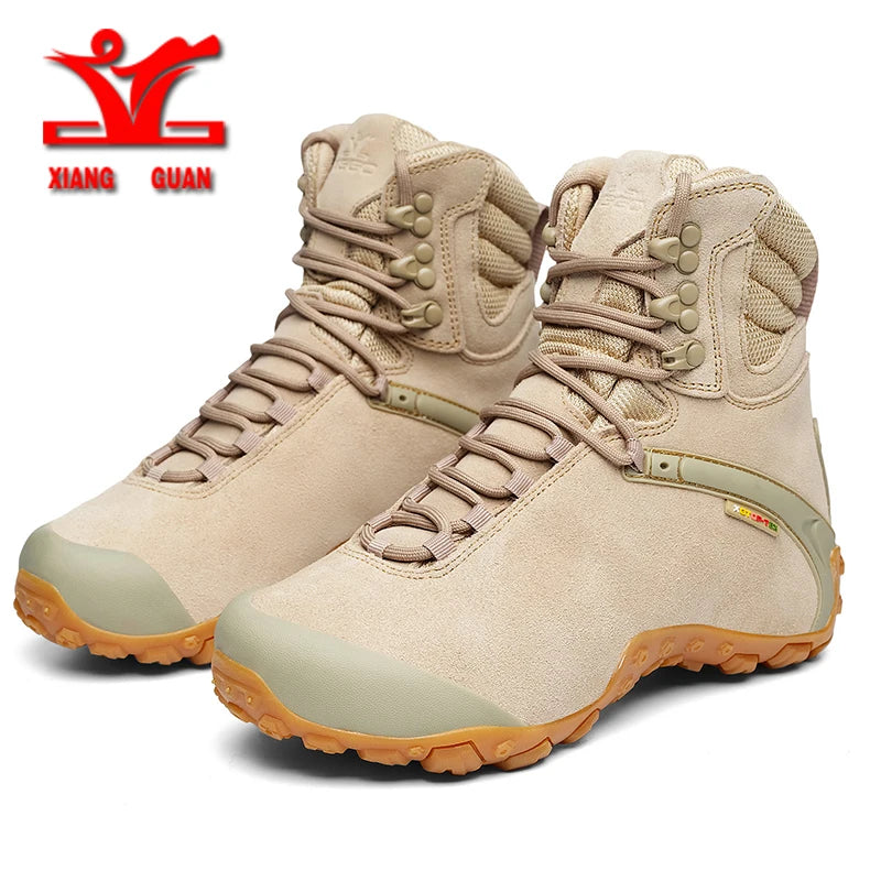 XIANGGUAN Men's Sports Tactical Boots Outdoor High Top Hiking Shoes Wear-Resistant Camping Sneakers Waterproof Women Footwear