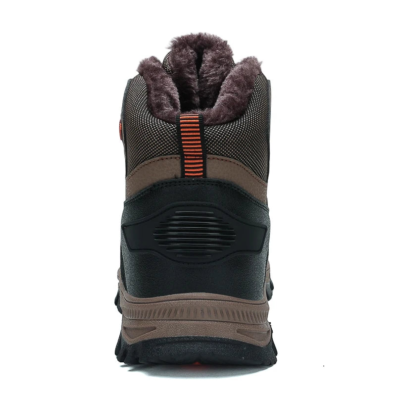 Large Size High-Top Boots Men Outdoor Warm Fur Snow Boots Black Leather Casual Ankle Boot Autumn Fall Winter Tactical Sneakers