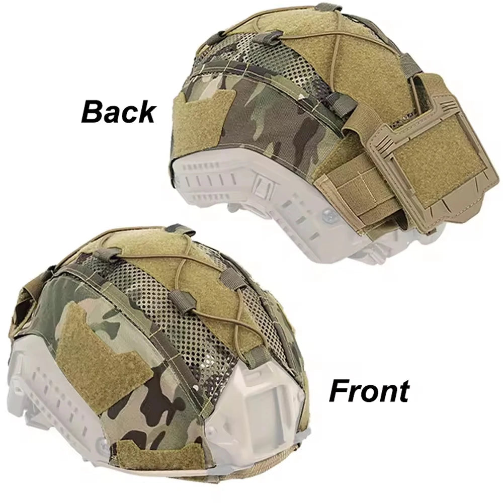 Tactical Fast Helmet Cover With Battery Pack Bag Outdoor Hunting Multifunctional Hybrid Mesh Cover Airsoft Paintball Accessories
