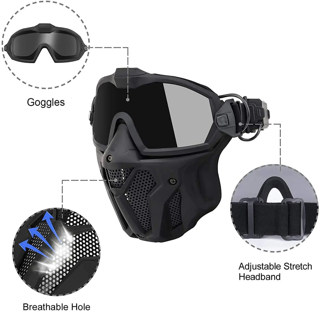 Tactical Helmet and Tactical Vest Set with Mask Goggles and Tactical Airsoft Paintball ACH Helmet for Airsoft Paintball CS Games