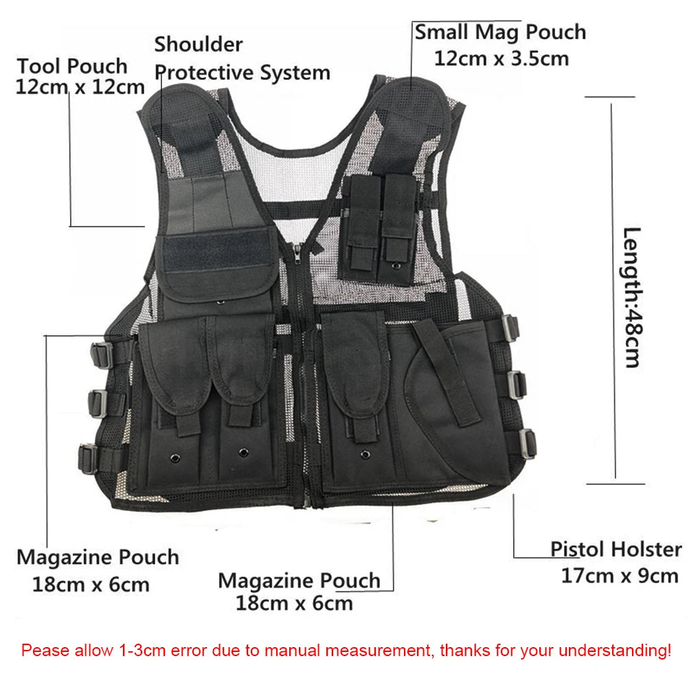 :Tactical Mesh Vest for Men and Women, Military Hunting Molle Vest, Fishing Quick Dry Jacket, with Multi-Pocket, Adjustable Size