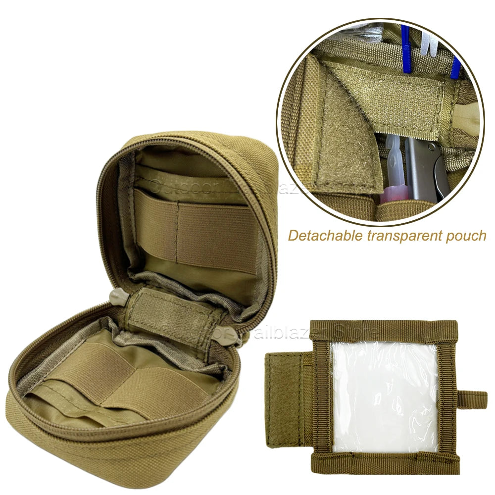 Small Tactical Pouch Micro Utility MOLLE Pouch Removable Clear ID Pocket Mini Knife Compass Flashlight Card Storage Bag Belt