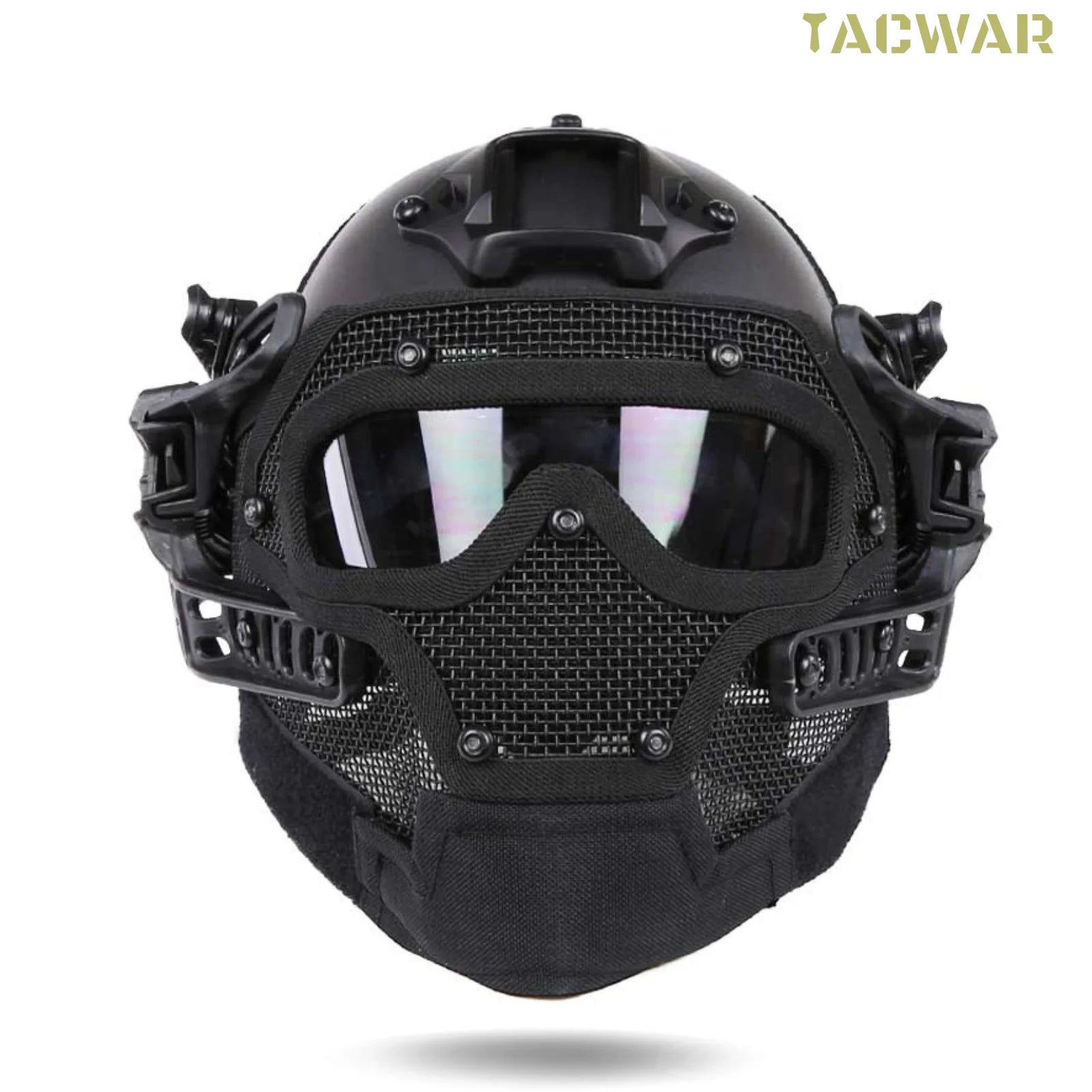 Airsoft Mesh Helmet Full Face with Round Holes FAST Helmet Anti-Fog Glassess Breathable Mask for Hunting Shooting Wargame Gear