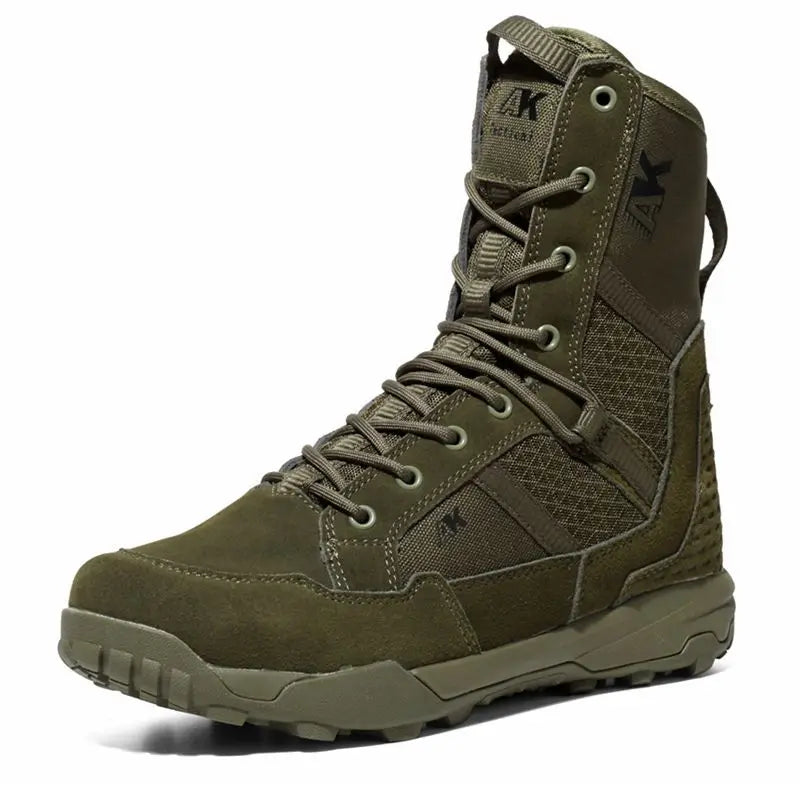 Combat Real Leather Boots Men Climbing Training Lightweight Waterproof Tactical Boots Outdoor Hiking Breathable Mesh Shoes