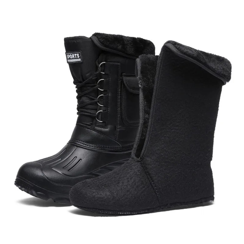 Rain Boots Camouflage Snow Men Boots Rain Shoe Outdoor Waterproof with Fur Plush Warm Male Casual Mid-Calf Work Motorcycle Boots