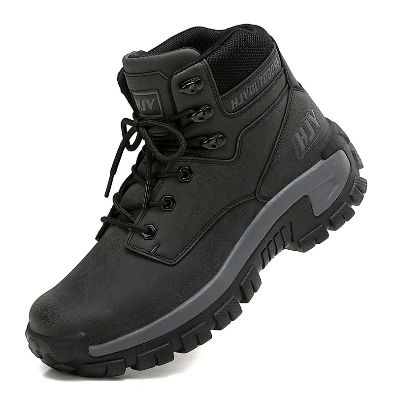 High-Top Leather Men's Boots Breathable Desert Combat Boots Outdoor Non-slip Hiking Boots Men Motorcycle Boots Work Ankle Boots