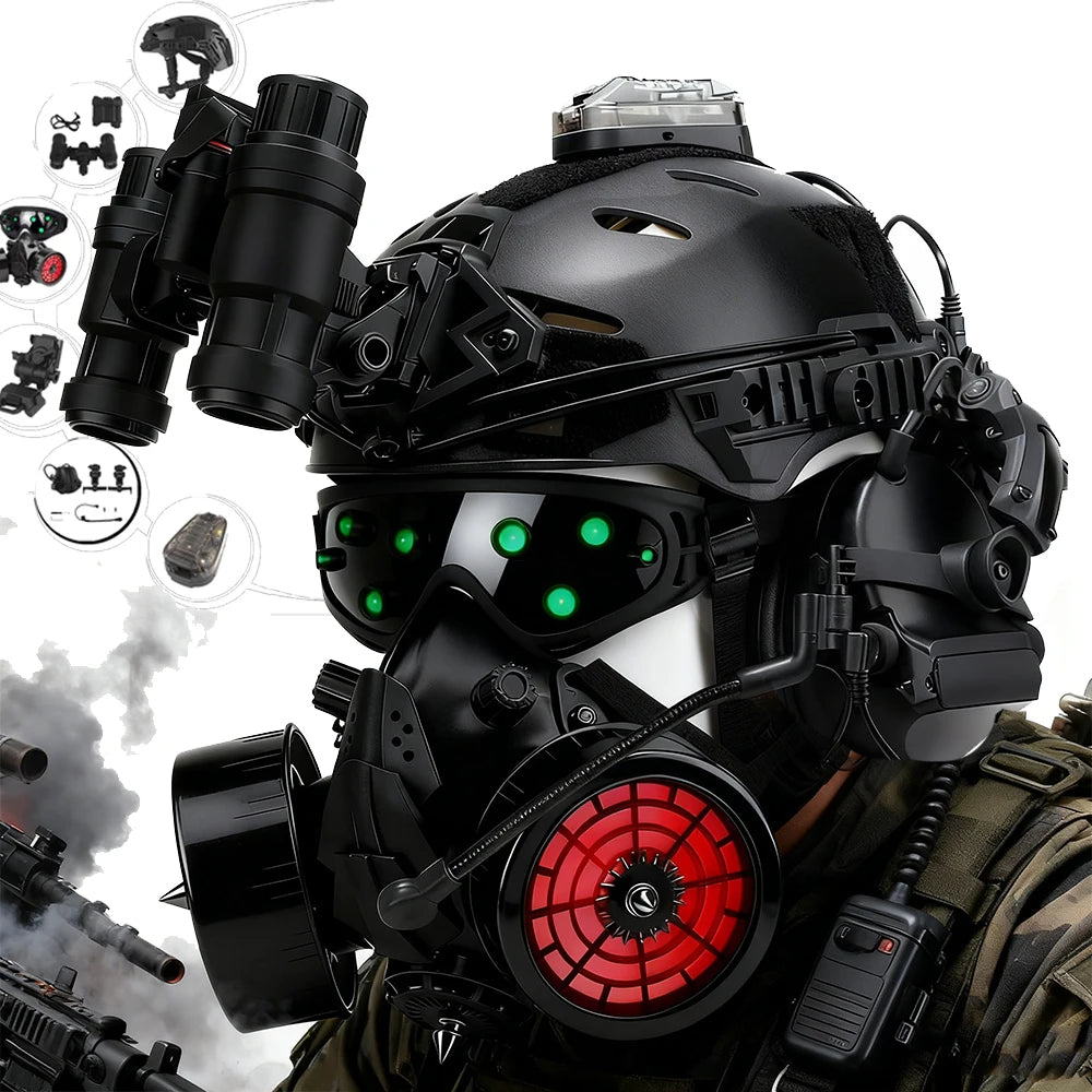 Tactical Helmet Set Airsoft Protective Helmet for Wendy with Cyberpunk Mask Goggles Communication Headset NVG Model for Cosplay