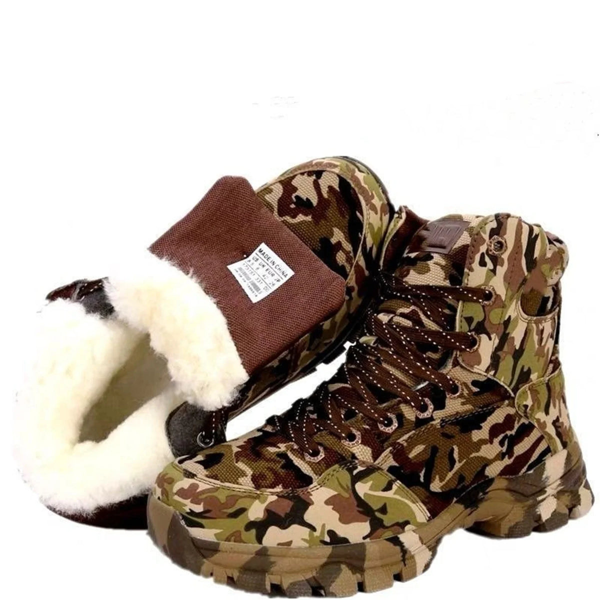 Winter Thick Wool Lining Snow Shoes Men's Camouflage Hunting Boots Outdoor Non-Slip High-Top Mountaineering Boots