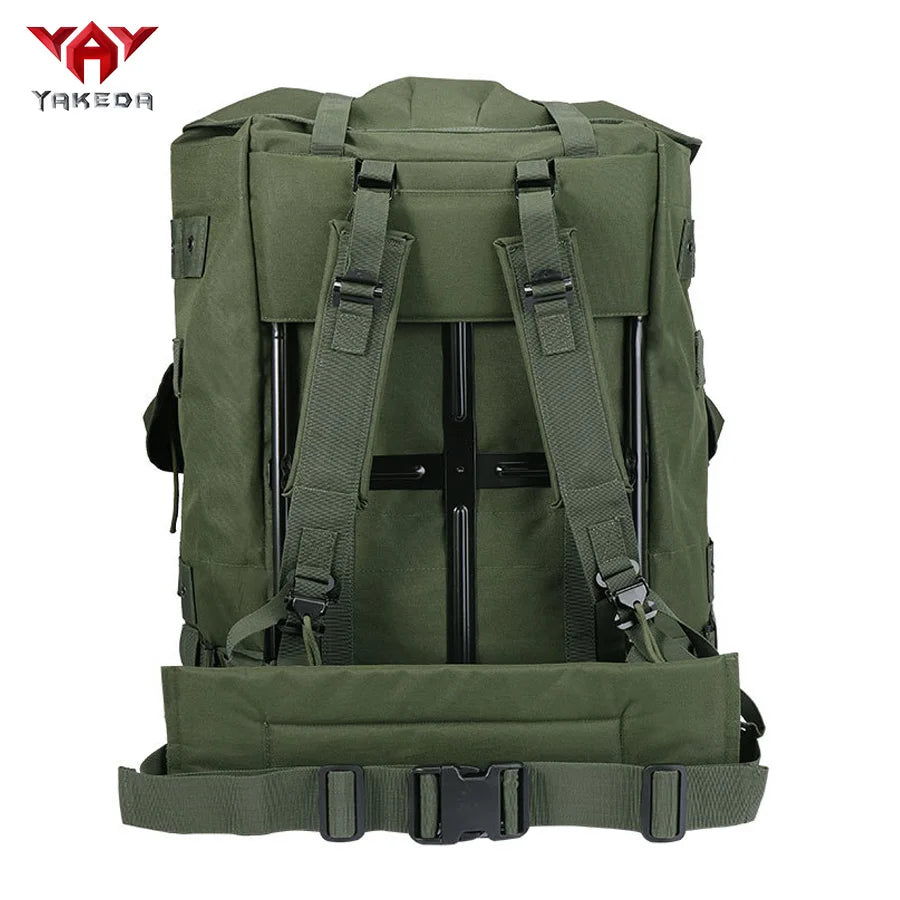 Hot selling iron frame olive green backpack for mountaineering, large capacity camping supplies backpack