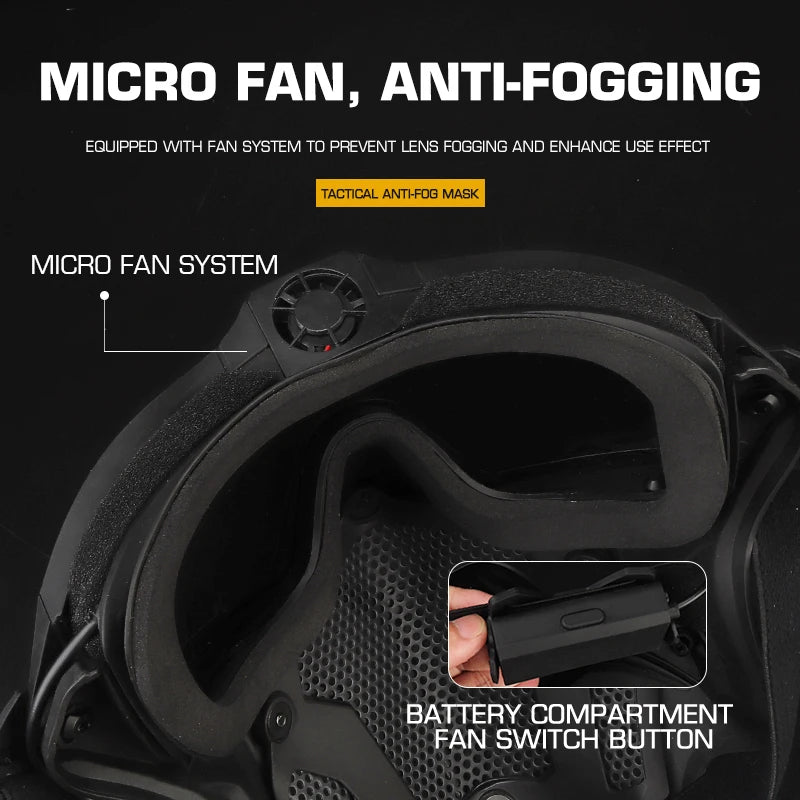 Tactical Airsoft Mask Full Face Mask with Fan Detachable Anti-Fog Protection Goggle for Paintball Shooting CS Game Gear
