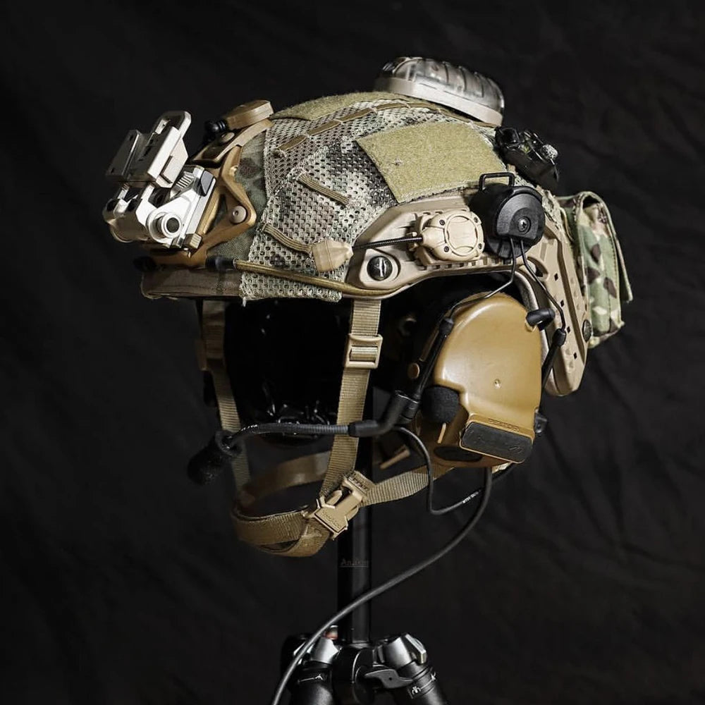 Airsoft Helmet Sets,with Tactical Headset LED Helmets Light Camouflage Helmet Cover NVG Mount,for Hunting Paintball Shooting