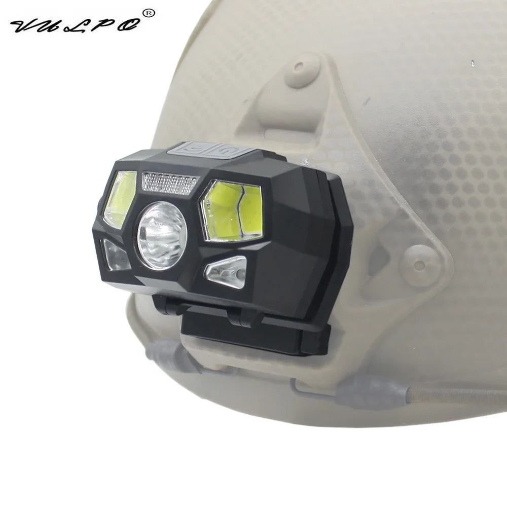 VULPO New Tactical FAST MICH Helmet Light Signal Light Sensor Headlamp USB Charging Waterproof Light Hunting Fishing Headlight