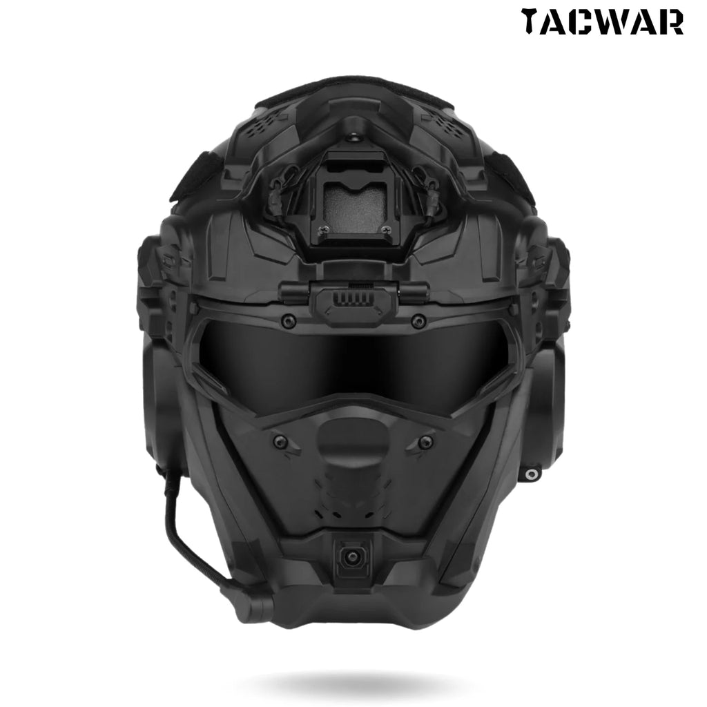 Assault Ⅱ Airsoft Helmet Full Face Tactical Helmet with HD Headset Anti-Fog Fan 2 Pairs Lens Flip Mask for Outdoor CS