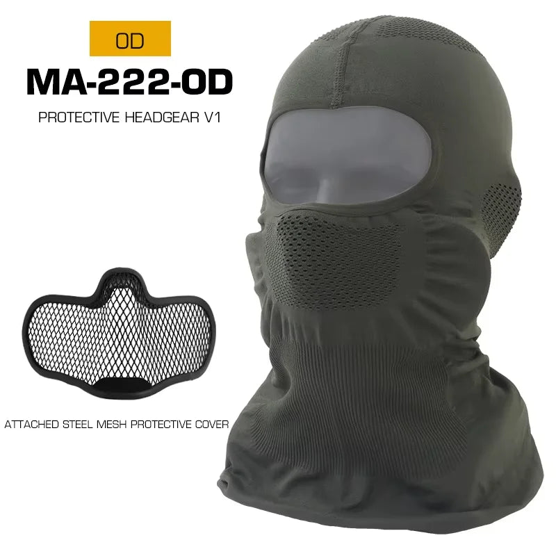 Full Face Mask Headger Motocross Riding Scarf Tactical Airsoft Head Cover Cosplay Party Hat Hunting Training Gear Ranger Green