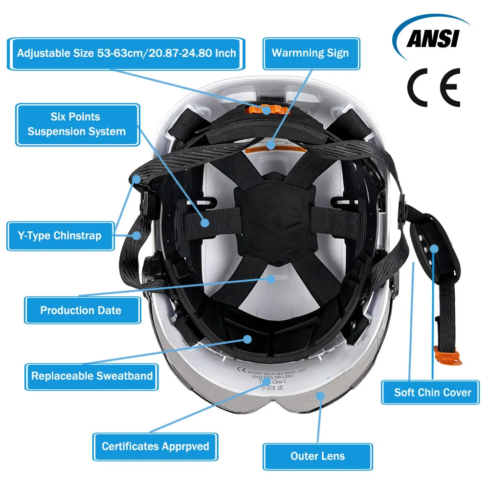 CE ANSI Summer Breathable Safety Helmet with Sun Visor Goggles Vented Construction Hard Hat Outdoor Work Protective Cap