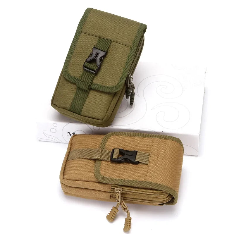 1× Black EDC Molle Bag Purse Double Layer Outdoor Waterproof Waist Fanny Pack Men Phone Pouch Camping Hunting Tactical Waist Bag