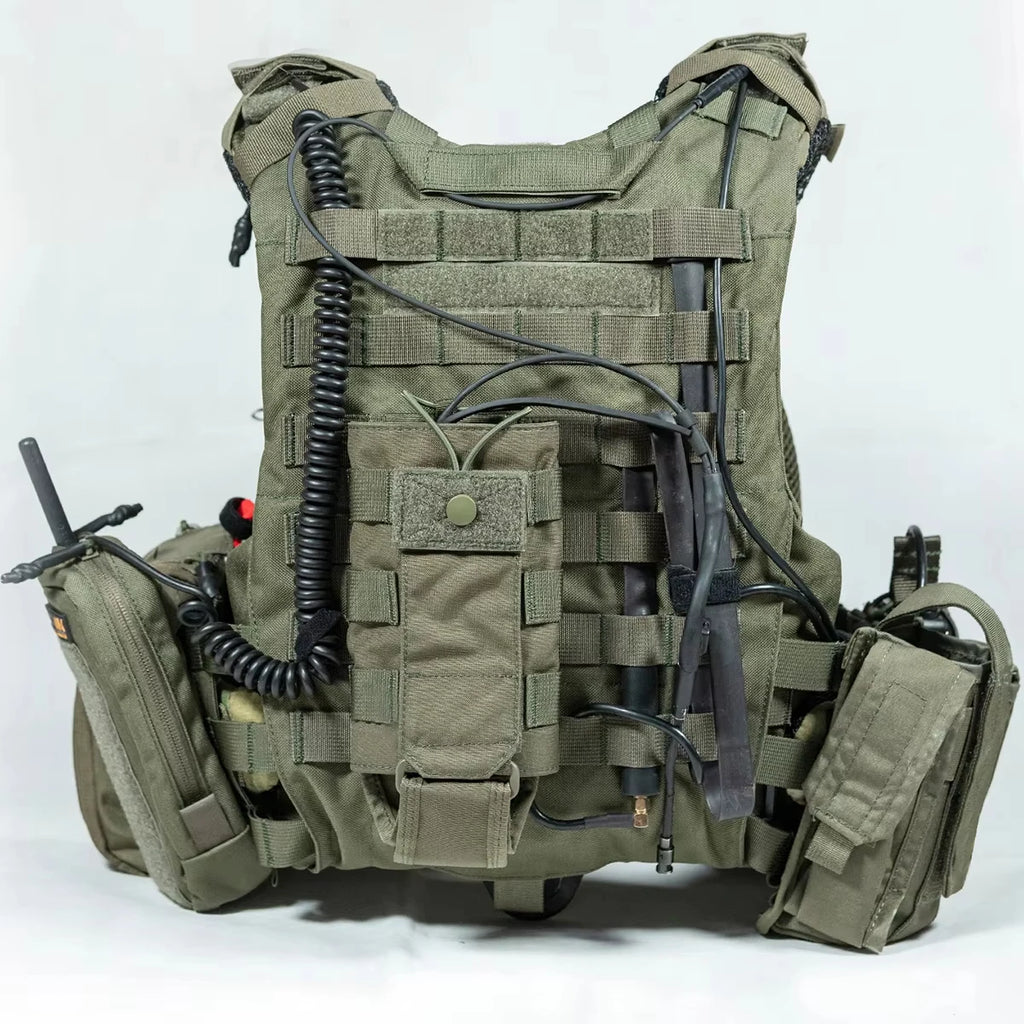 Tactical Quick-Release Vest Set Airsoft Adjustable Flame-Retardant Compact Vest with Magazine Pack Walkie-Talkie Bag for Hunting