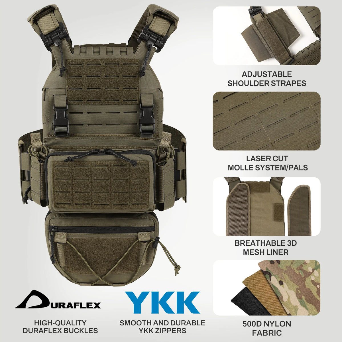 VOTAGOO Adjustable Tactical Vest with Admin Drop Pouch Airsoft Molle Hunting Combat Gear CS Vest Outdoor Military BB Load Out
