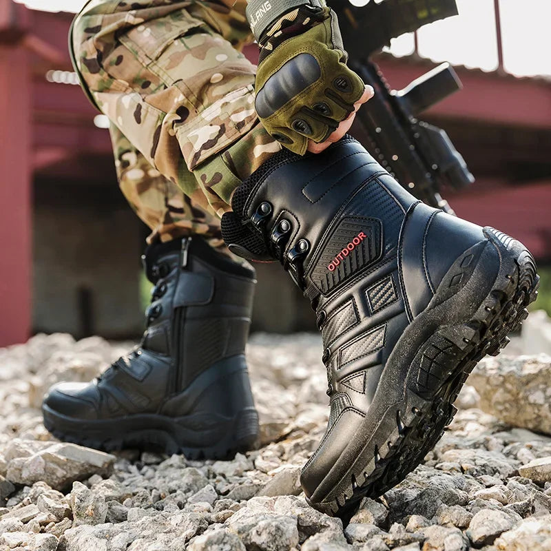 High Quality Men's Brand High-Top Leather Boots Breathable Desert Combat Men's Boots Outdoor Shoes Non-slip Hiking Ankle Boots