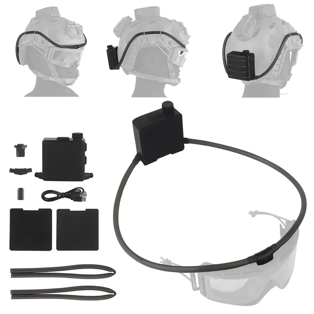 Cordless Airsoft Goggles Defogger Defogging Fan Anti-fog Pump on Tactical Helmet or Caps for Safety Glasses with Rubber Seal