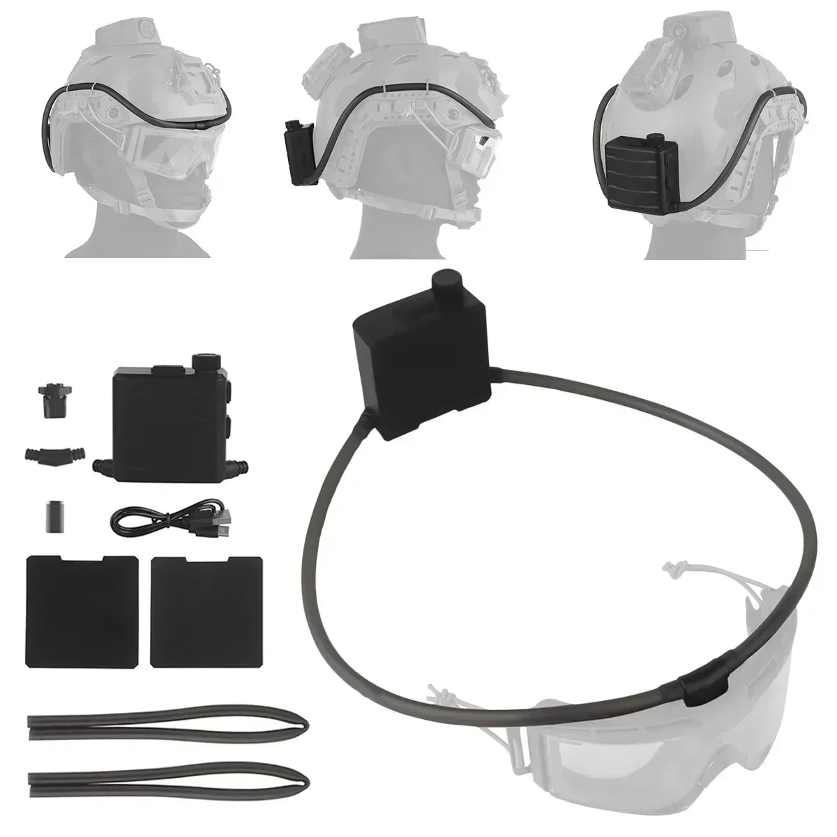 Cordless Airsoft Goggles Defogger Defogging Fan Anti-fog Pump on Tactical Helmet or Caps for Safety Glasses with Rubber Seal