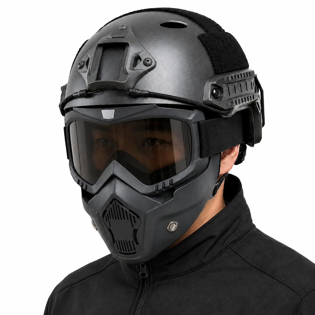 FAST PJ Helmet with Detachable Windproof Face Mask Airsoft Protective Helmet Outdoor Cycling Training Helmet