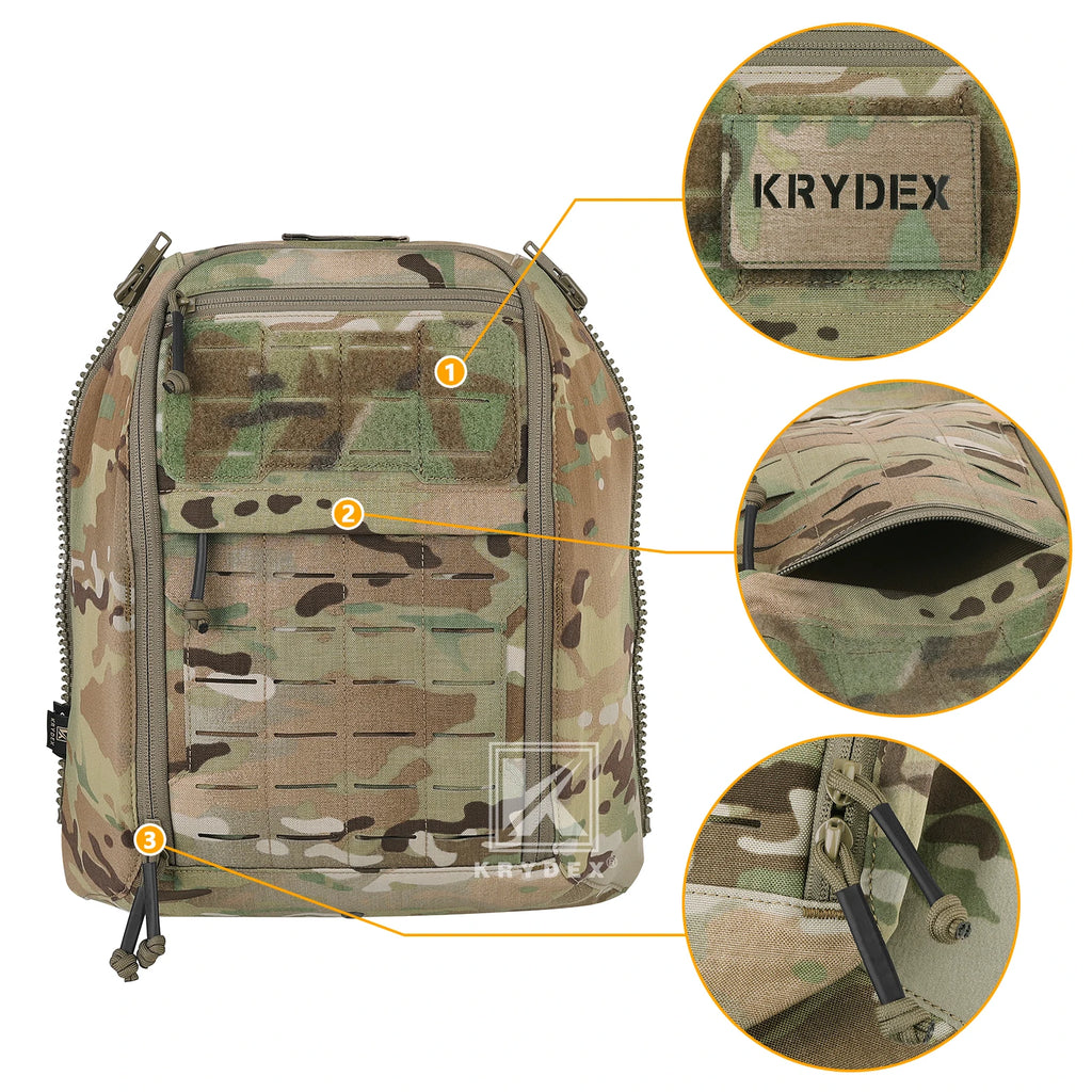 KRYDEX Tactical Zip-on Back Panel MOLLE Helmet Hydration Backpack Bag for Scarab Plate Carrier Vest