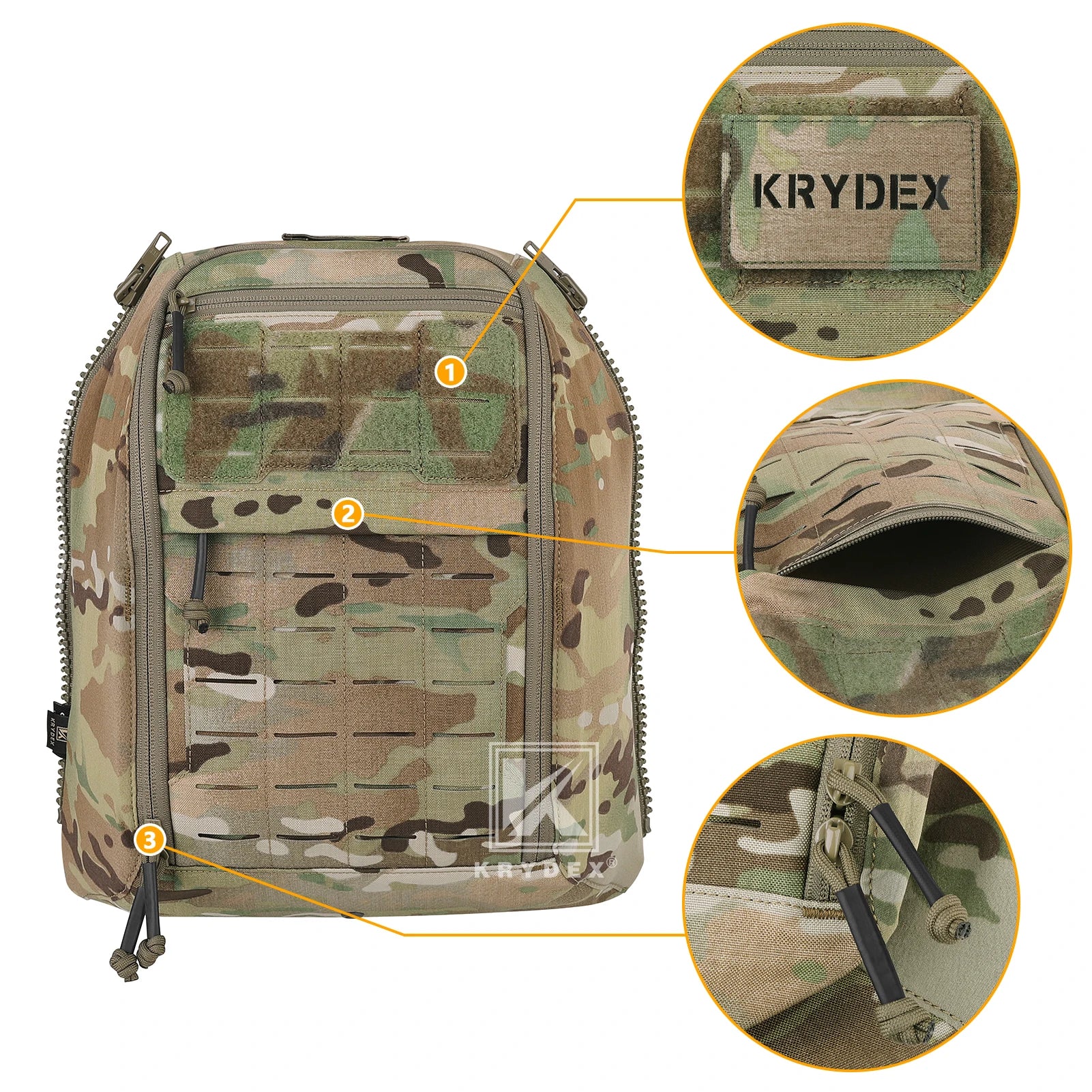 KRYDEX Tactical Zip-on Back Panel MOLLE Helmet Hydration Backpack Bag for Scarab Plate Carrier Vest