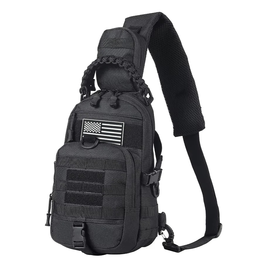 Single shoulder chest bag, widened and thickened shoulder pad, MOLLE system, multi hanging point design, woven handle