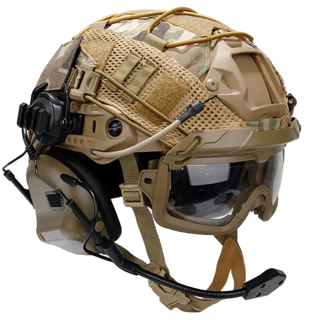 Tactical Fast Helmet Set Adjustable Airsoft Helmet with Headset Goggles Battery Pouch NVG Model L4G24 for CS Hunting Paintball