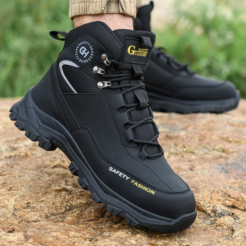 Fashion new safety work shoes anti-smash anti-puncture anti-odor Men wear shoes non-slip knob buckle steel toe shoes Waterproof