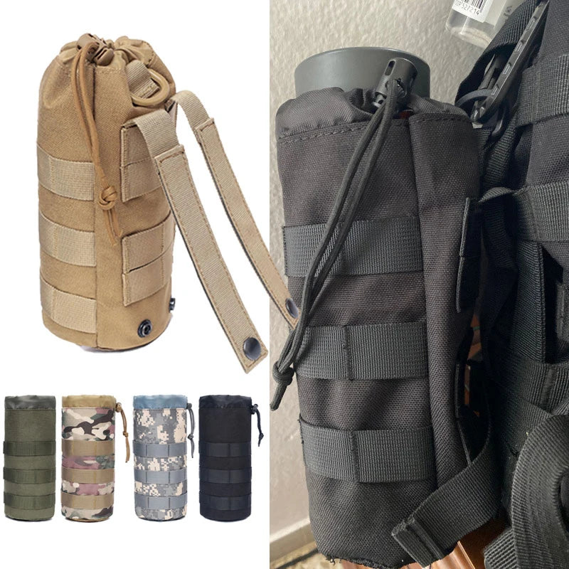 Molle Water Bottle Pouch Tactical Nylon Kettle Holder 1Pc Drawstring Carrier Bag For Military Backpack Hiking Hunting Cycling
