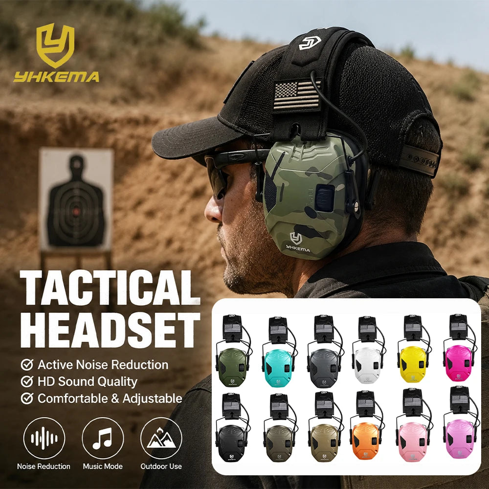 YHKEMA E60X Electronic Shooting Earmuff Anti-noise Headphone Sound Amplification Hearing Protection Headset Foldable with case