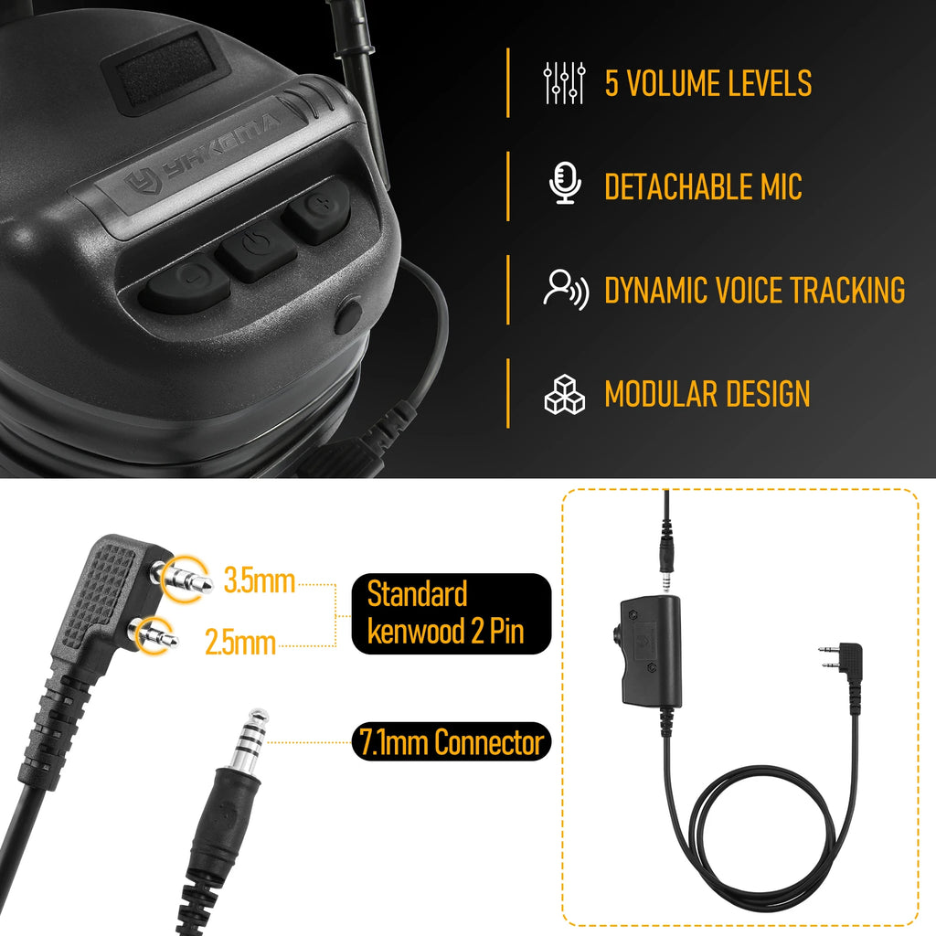 E90 Tactical Headset Active Noise Cancelling Headphones Communication Shooting Earmuff with PTT Adapter for Kenwood