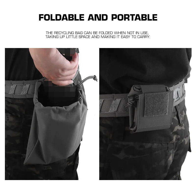Tactical MOLLE Dump Pouch Foldable Mag Recovery Bag Drawstring Utility Pouch for Belt Airsoft Hunting