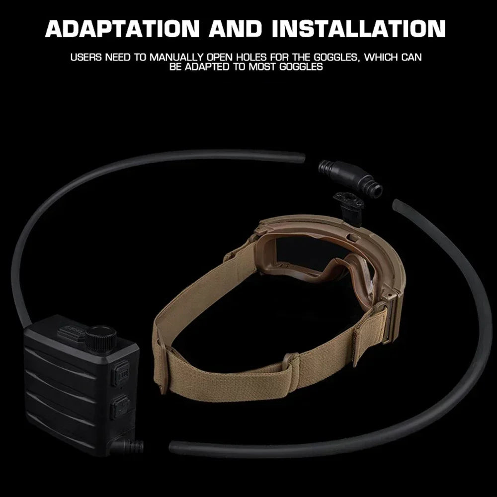 Cordless Airsoft Goggles Defogger Defogging Fan Anti-fog Pump on Tactical Helmet or Caps for Safety Glasses with Rubber Seal