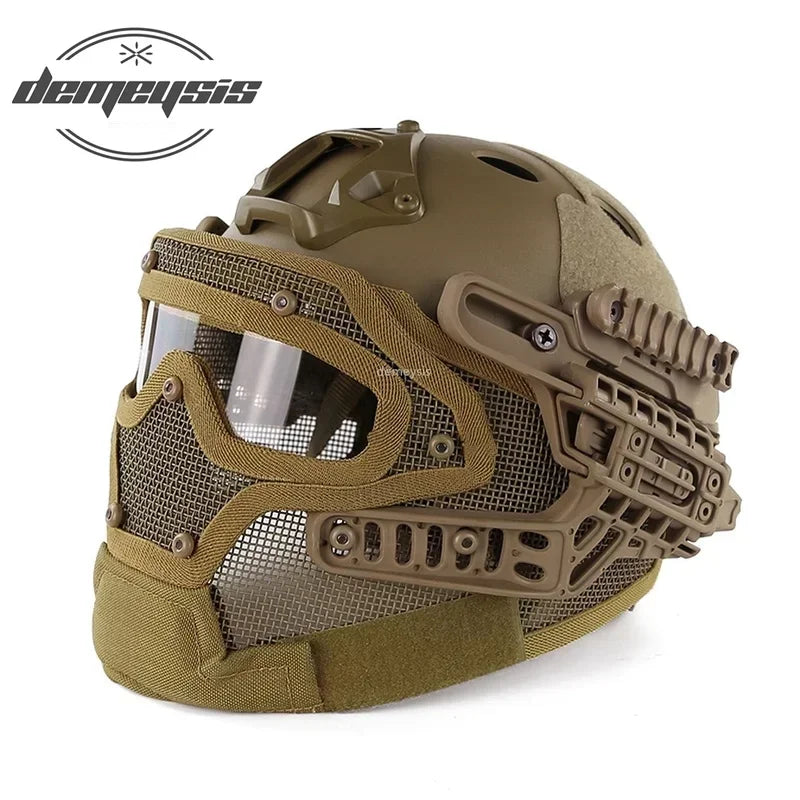 Full Covered Airsoft Helmet Camouflage Tactical Shooting Paintball Protection Helmet Adjustable Hunting Wargame Mask Helmets Set
