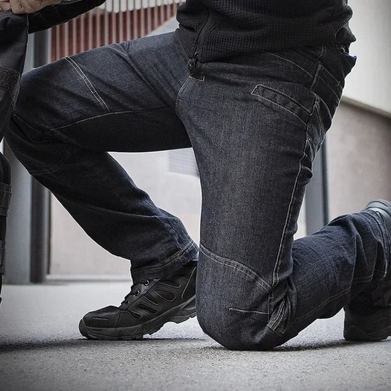 Mens Hunting Tactical Jeans Pant Wearable Elasticity Hiking Outdoors Denim Pants Cotton Multi Pocket Jeans Men Joggers Hombre