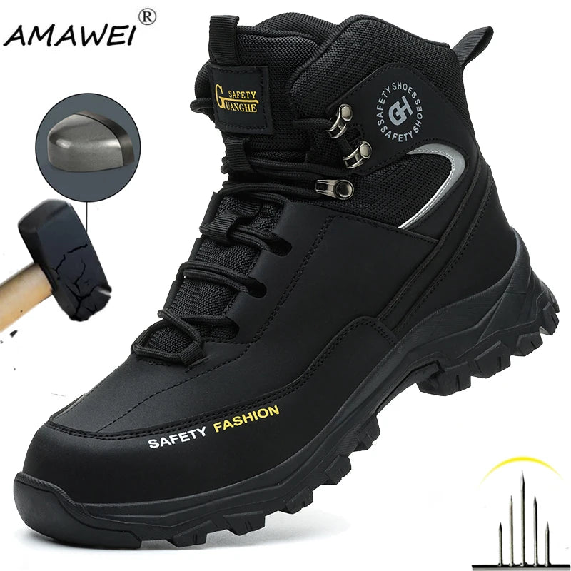 Fashion new safety work shoes anti-smash anti-puncture anti-odor Men wear shoes non-slip knob buckle steel toe shoes Waterproof