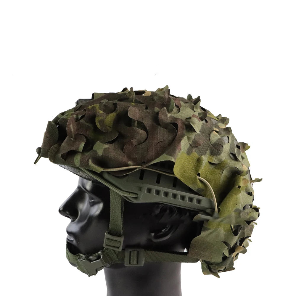 Tactical 3D Laser Cut Leaf Shape Helmet Cover Airsoft FAST Helmet Camouflage Drawstring Cloth Cover Outdoor Hunting Accessories