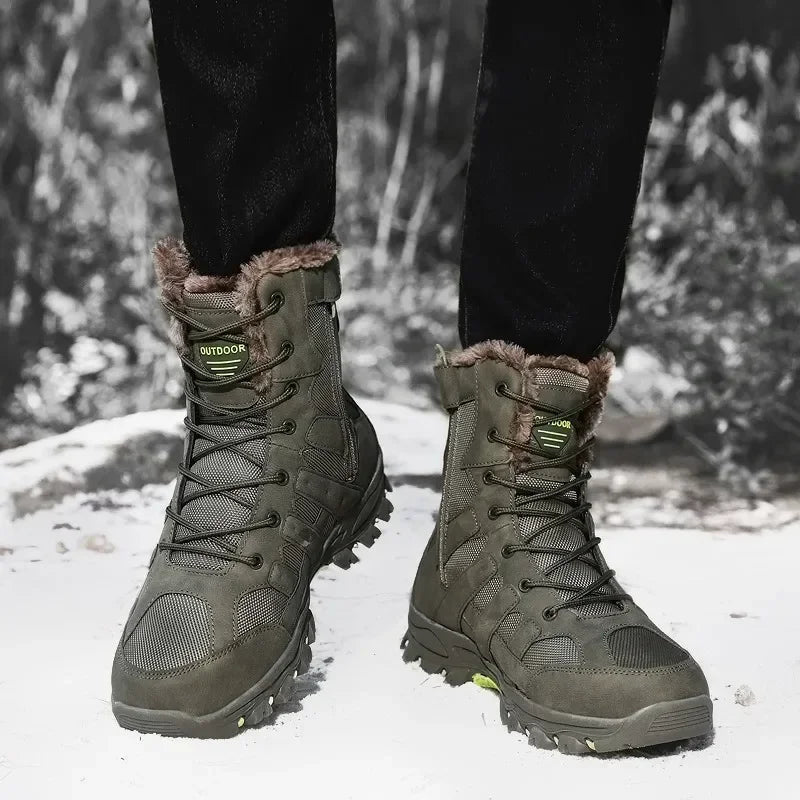 Men Warm Winter Snow Boots Tactical Combat Boots Outdoor Work Cotton Boots High Top Warm Sneakers Mens Plush Hiking Shoes