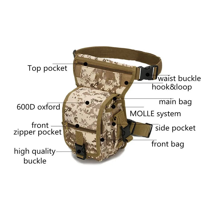 Tactical Leg Drop Bag Multi Functional Waist Bag Adjustable Thigh Strap Hiking Exercise Bicycle Waterproof Nylon Camping Bag