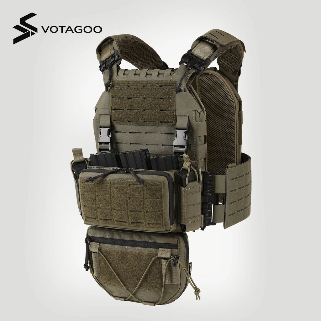 VOTAGOO Adjustable Tactical Vest with Admin Drop Pouch Airsoft Molle Hunting Combat Gear CS Vest Outdoor Military BB Load Out