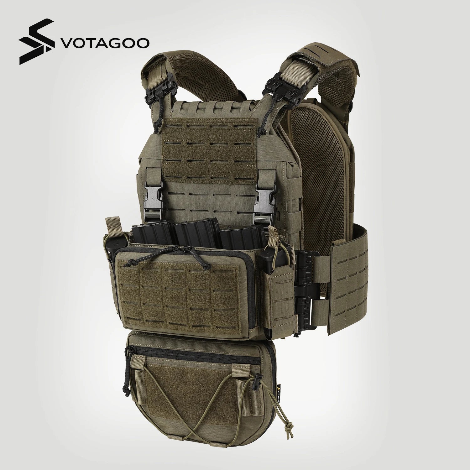VOTAGOO Adjustable Tactical Vest with Admin Drop Pouch Airsoft Molle Hunting Combat Gear CS Vest Outdoor Military BB Load Out