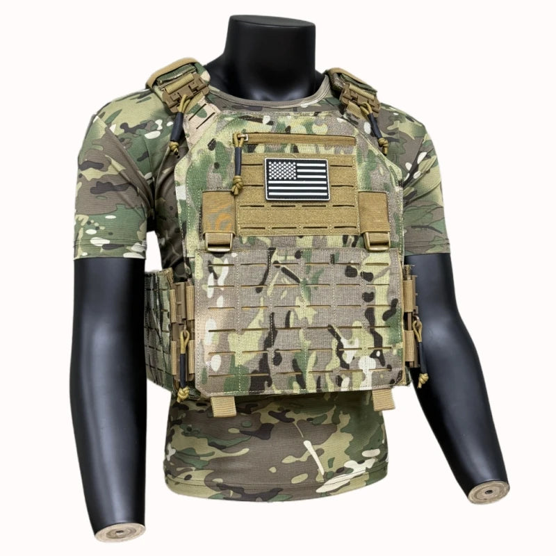 Military Style Tactical Training Vest Multi-Pocket MOLLE Waistcoat Outdoor Daily Exercise Field Training Clothes 6094 black