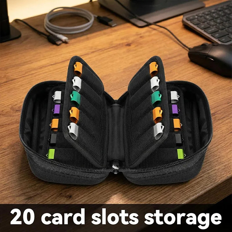 20 Slots USB Flash Drive Case USB Organizer With Labels Flash Drive Storage Case For Memory Stick Jump Drives Thumb Drives Black